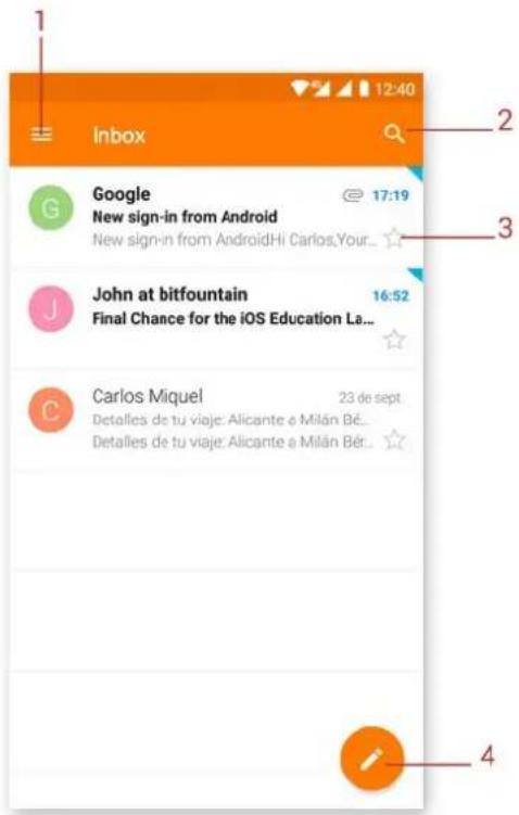 1 Inbox 2 Google New sign-in from Android New sign-in from AndroidHi Carlos,Your... 3 John at bitfountain Final Chance for the iOS Education La... 16:52 Carlos Miquel 23 de sept. Detalles de tu viaje: Alicante e Milán Bé... Detalles de tu viaje: Alicante a Milán Bér... 4