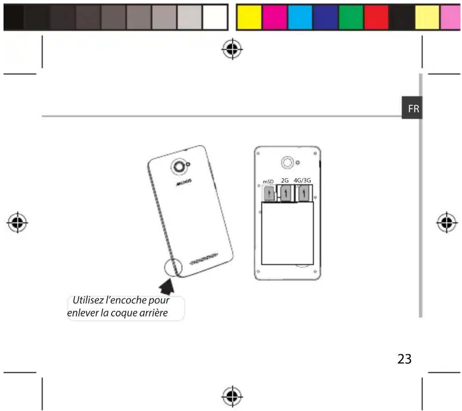 Utilisez l'encoche pour enlever la coque arrière mSD 2G 4G/3G FR 2 3