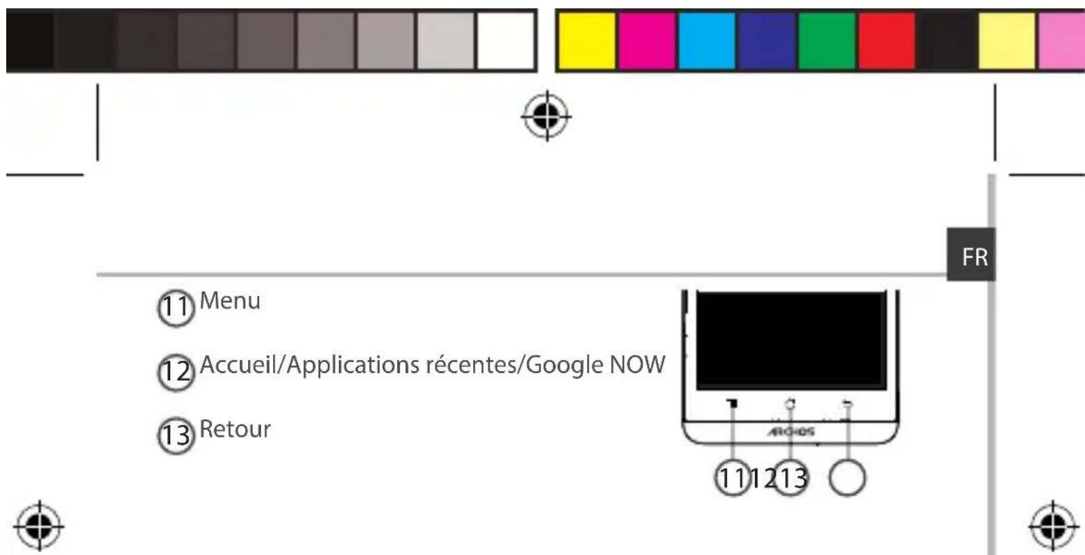 Menu Accueil/Applications récentes/Google NOW Retour FR ARCHOS 11 12 13