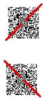 Two QR codes with red diagonal lines indicating prohibition or invalid content.