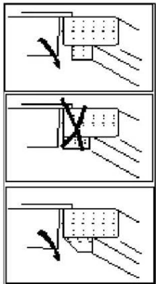 Technical diagram showing three mechanical or structural states with arrows indicating direction of movement or force, likely illustrating a process or assembly.
