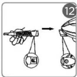 Diagram showing a hand holding a tool with a magnified view of a device, labeled with Chinese characters and numbers 12 and 2.