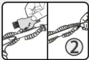 Diagram showing a hand using a tool to chain chains, labeled with number 2