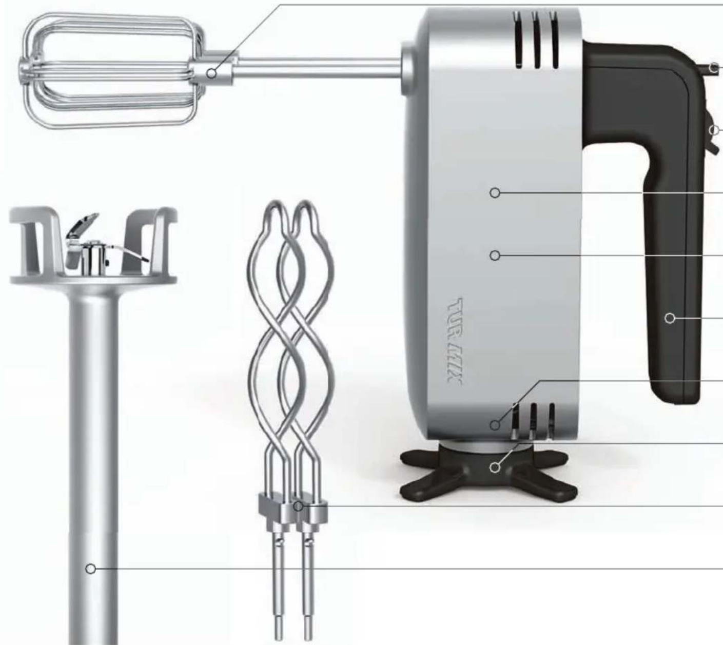 Technical diagram of a Turkey mixer with labeled components and exploded view