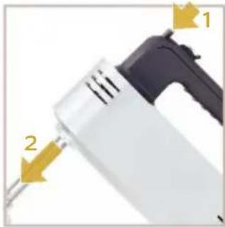 Close-up of a white handheld device with two yellow arrows pointing to its side (no text or symbols visible)