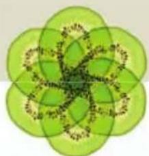 Abstract green floral pattern with interlocking petals and central dot motif (no text or symbols)