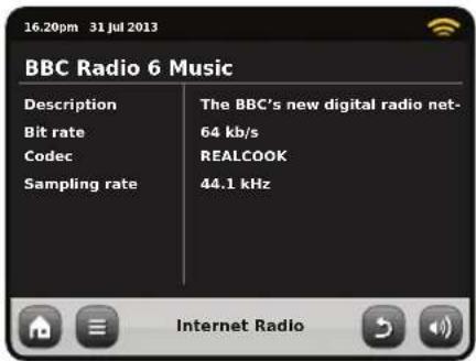16.20pm 31 Jul 2013 BBC Radio 6 Music Description The BBC's new digital radio net- 64 kb/s Bit rate Codec REALCOOK Sampling rate 44.1 kHz Internet Radio
