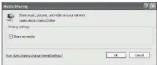 Media Sharing Share music, pictures, and video on your network. Learn about sharing Online Sharing settings ✓ Share my media How does sharing change firewall settings? OK Cancel