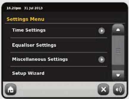 16.20pm 31 Jul 2013 Settings Menu Time Settings Equaliser Settings Miscellaneous Settings Setup Wizard
