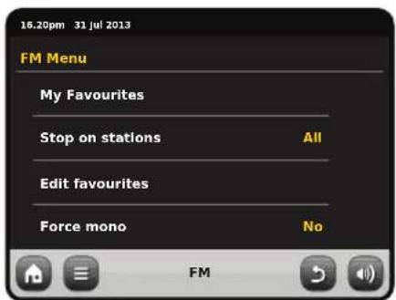 16.20pm 31 jul 2013 FM Menu My Favourites Stop on stations All Edit favourites Force mono No FM