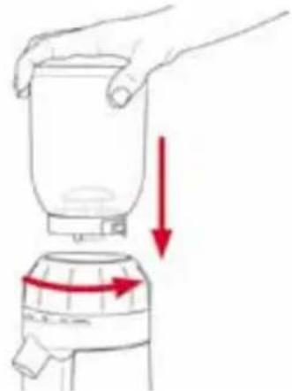 Hand pouring liquid into a jar with red arrows indicating motion (no text or symbols)