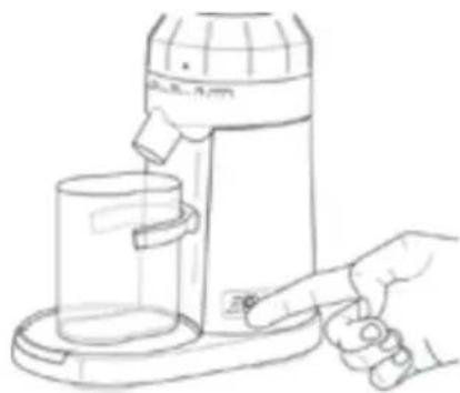 Line drawing of a hand using a blender to press a cup (no text or symbols)