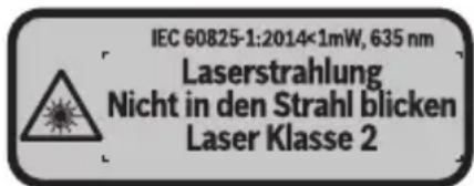 IEC 60825-1:2014<1mW, 635 nm Laserstrahlung Nicht in den Strahl blicken Laser Klasse 2