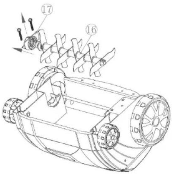 Technical diagram of a tracked vehicle with numbered components and directional arrows indicating motion or assembly.