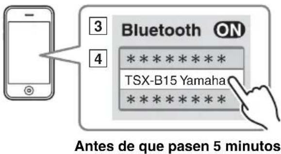 Bluetooth ON 3 4 ******* TSX-B15 Yamaha ******* Antes de que pasen 5 minutos