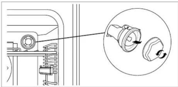 Technical diagram showing a mechanical assembly with a magnified inset of a device component (no text or symbols).