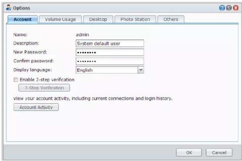 SYNOLOGY EDS14 - Gestion des options personnelles - 1