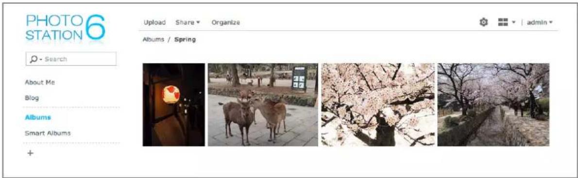 PHOTO STATION 6 Upload Share Organize Albums / Spring Search About Me Blog Albums Smart Albums +