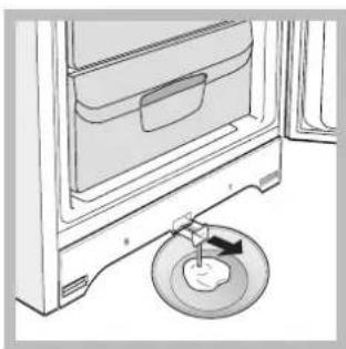 Diagram of a refrigerator interior with a circular base and a hand inserting a plug into the seat (no text or symbols).