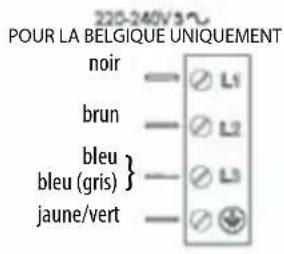 220-240V 3~ POUR LA BELGIQUE UNIQUEMENT noir —— ⊙ L1 brun —— ⊙ L2 bleu bleu (gris) } —— ⊙ L3 jaune/vert —— ⊙ ⬤