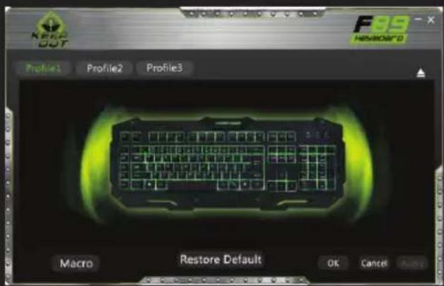 KEEA OUT Profile1 Profile2 Profile3 F99 NEWMOOD Macro Restore Default OK Cancel Away