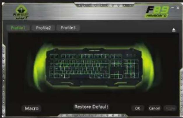 Kerio SUT Profile1 Profile2 Profile3 F99 Hewboard Macro Restore Default OK Cancel Apply