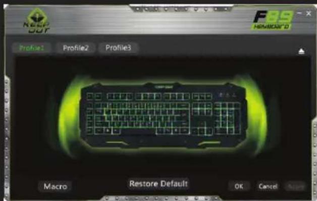 KEE OUT Profile1 Profile2 Profile3 F9.9 HOMOON® Macro Restore Default OK Cancel