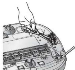 Illustration of hands operating a device with a tool, no visible text or symbols
