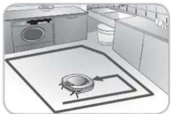 Interior view of a kitchen with a stove, washing machine, and counter.
