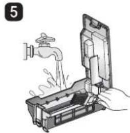 Illustration of hands using a water tap to lift a container with steam (no text or symbols)