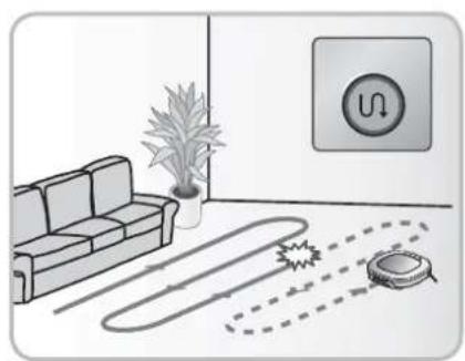 Interior scene with a sofa, a potted plant, and a circular control panel (no text or symbols)