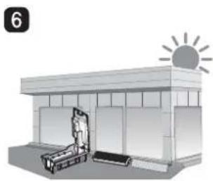 Illustration of a simple house with a sun and a person sitting at the front (no text or symbols)