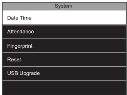 System Date Time Attendance Fingerprint Reset USB Upgrade