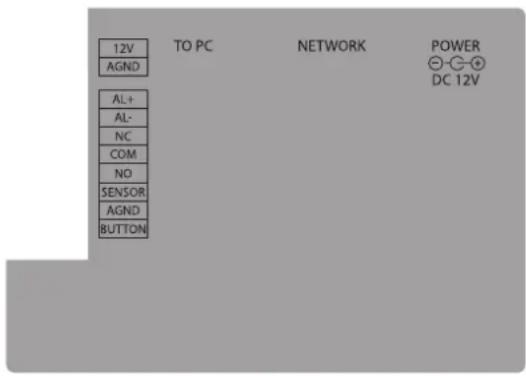 12V AGND AL+ AL- NC COM NO SENSOR AGND BUTTON TO PC NETWORK POWER - - + DC 12V