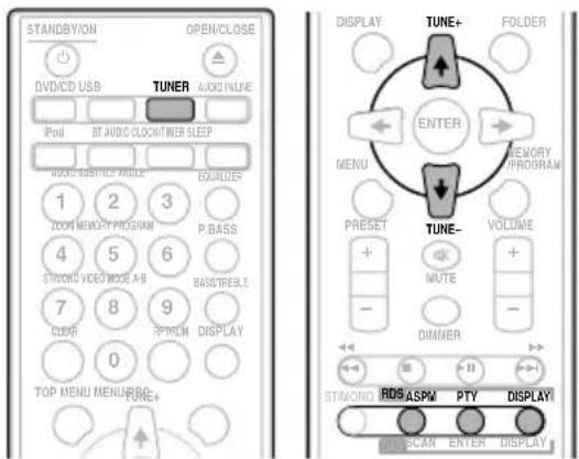 STANDBYON OPEN/CLOSE DVD/CD USB TUNER AUDIO INLINE Pod BT AUDIO CLOCK/TINER SLEEP MUSIC SUBTITLE MILE BOX/BUS 1 2 3 ZOOM MEMORY PROGRAM P.BASS 4 5 6 STANDARD VIDEO MODE A-B BASISTABLE 7 8 9 CLEAR SPROM DISPLAY 0 TOP MENU MENU/RNE+ DISPLAY TUNE+ FOLDER ENTER MEMORY PROGRAM MENU TUNE- VOLUME + MUTE - DIMMER STANDARD RDIS ASPM PTY DISPLAY MUSIC-CAN ENTER DISPLAY
