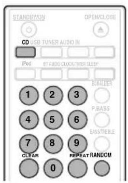 STANDBYKIN OPEN/CLOSE CD USB TUNER AUDIO IN IPod RT 6000 CLOCK/THER CLEEP 1 2 3 BOMIZER 4 5 6 P.BABS 7 8 9 CLEAR 0 REPEAT RANDOM