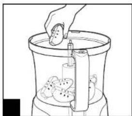 Line drawing of a hand pouring liquid into a container with food items (no text or symbols)
