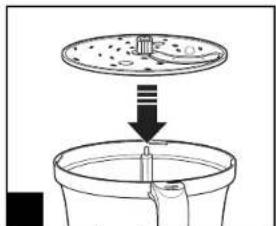 Diagram showing a container with contents and a lid, indicating a drop or removal step.