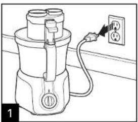 Line drawing of a blender with an electrical outlet connected to a plug (no text or symbols)