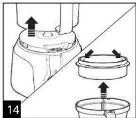 Diagram showing a kitchen appliance with three views: top view, side view, and bottom view (no text or symbols)