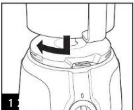 Technical line drawing of a mechanical component with an arrow indicating rotation (no text or symbols)