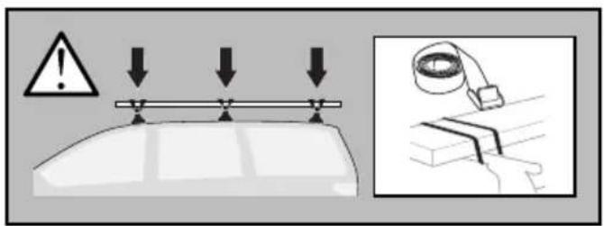 Warning sign and diagram showing a warning about safety, with an inset image of a car tire installation detail.