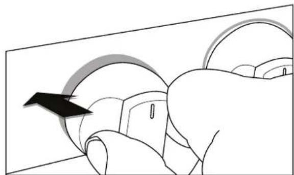 Illustration of a hand pressing down on a curved mechanical component with a black arrow indicating motion (no text or symbols)