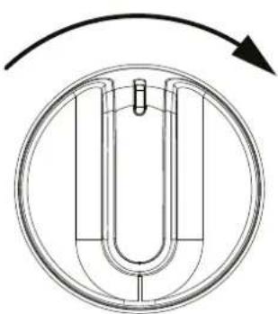 Pure diagram of a U-shaped mechanical component with a curved arrow indicating rotation (no text or symbols)