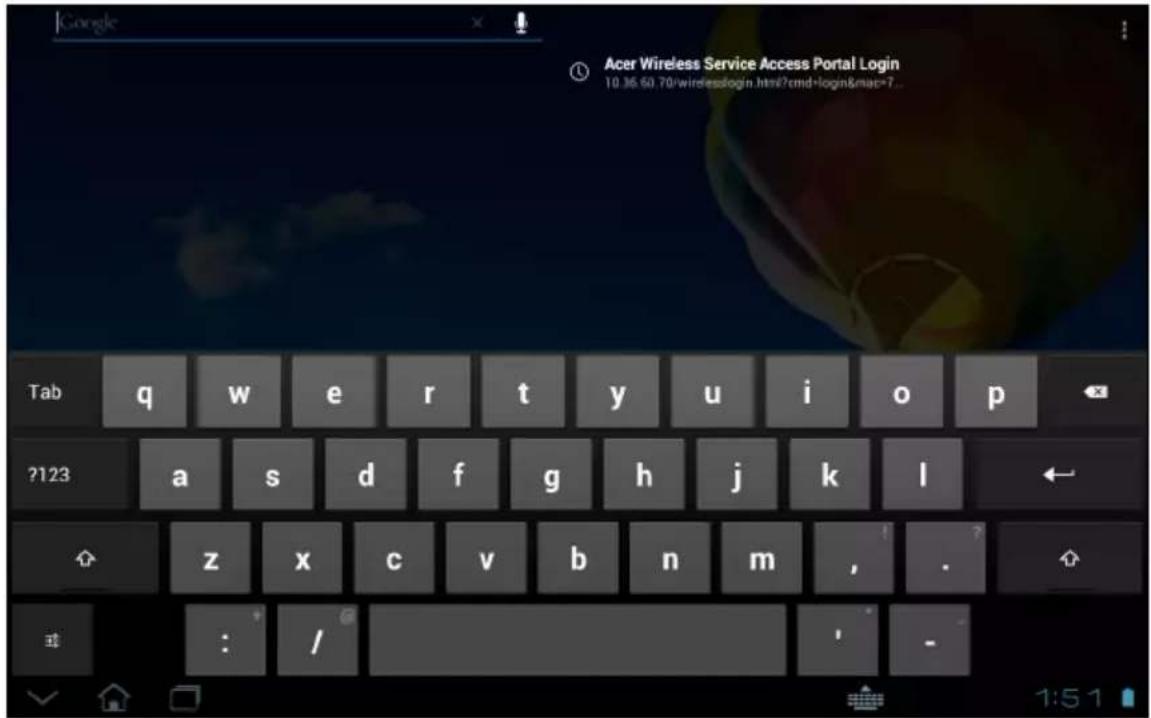 Google Acer Wireless Service Access Portal Login 10.36 60.70/wirelesslogin.html?cmd+login&mac=7... Tab q w e r t y u i o p ?123 a s d f g h j k l z x c v b n m , . : / -