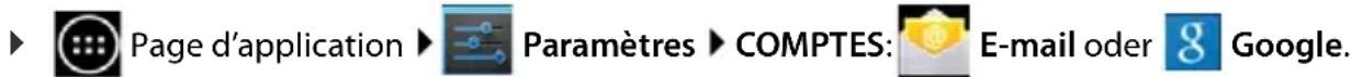 Page d'application Paramètres COMPTES: E-mail oder Google.