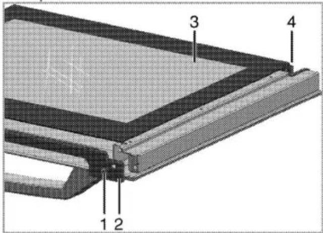 Technical diagram of a layered structure with numbered components labeled 1, 2, 3, and 4