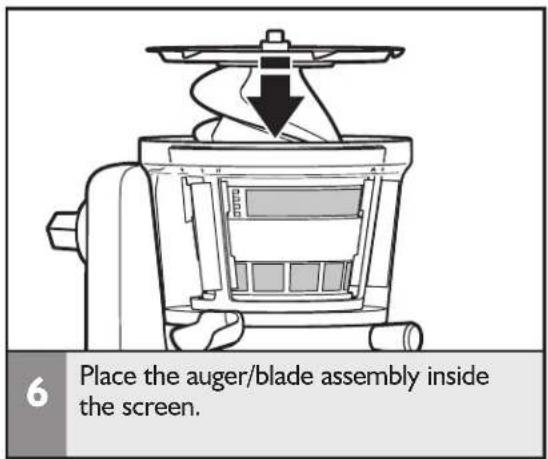 6 Place the auger/blade assembly inside the screen.