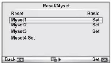 Reset/Myset Reset Basic Myset1 Set Myset2 Set Myset3 Set Myset4 Set Back Set OK
