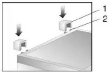 Diagram showing two labeled components (1 and 2) with arrows indicating direction of movement or force on a surface.